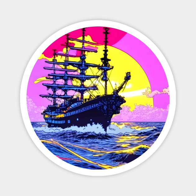 artistic pink pirate ship Magnet by amiflareclothing